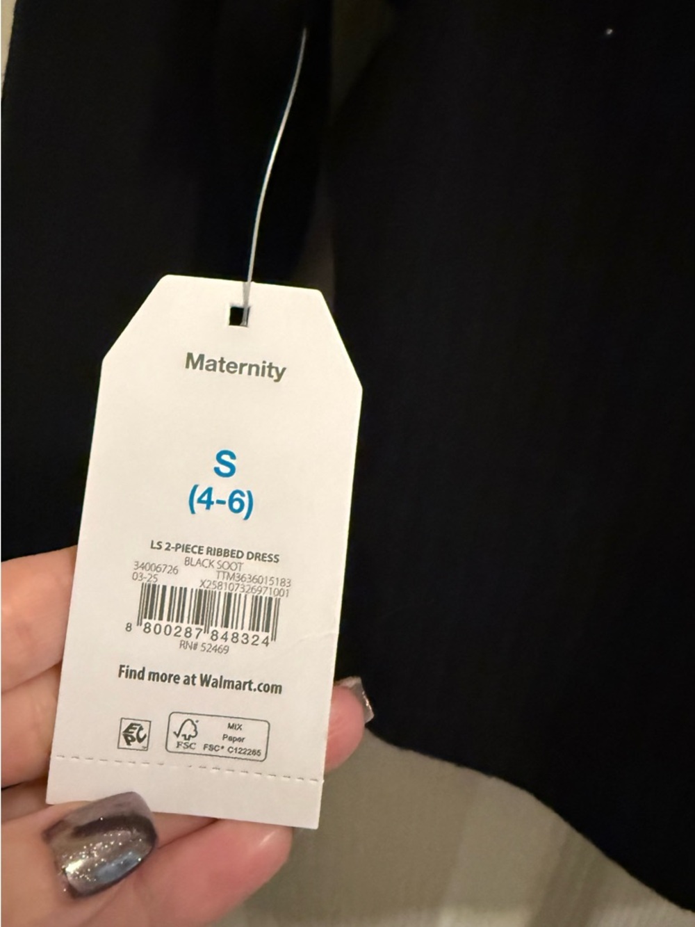 Time and Tru Black Ribbed Maternity Top - Picture 5 of 6